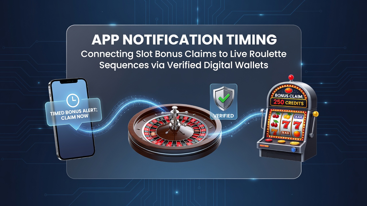 Mobile app interface showing timed notifications for slot bonuses transitioning to live roulette tables via digital wallet verification