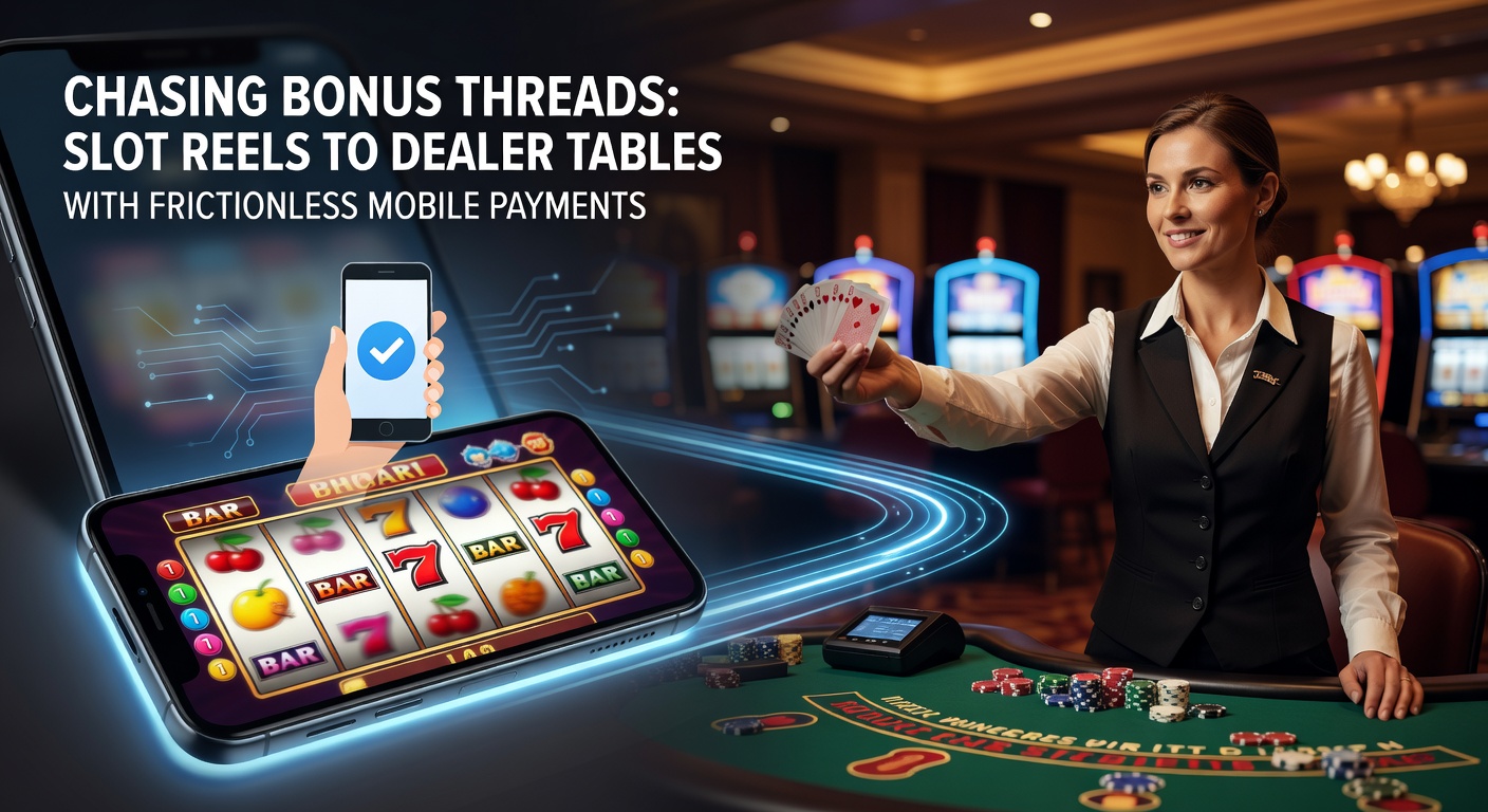 Vibrant casino screen showing slot reels transitioning to a live dealer blackjack table with mobile payment icons overlayed, illustrating seamless bonus flow