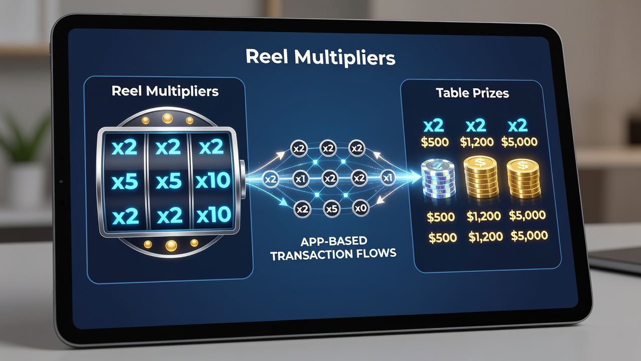 Data dashboard displaying app transaction flows between slot multipliers and roulette prize pools