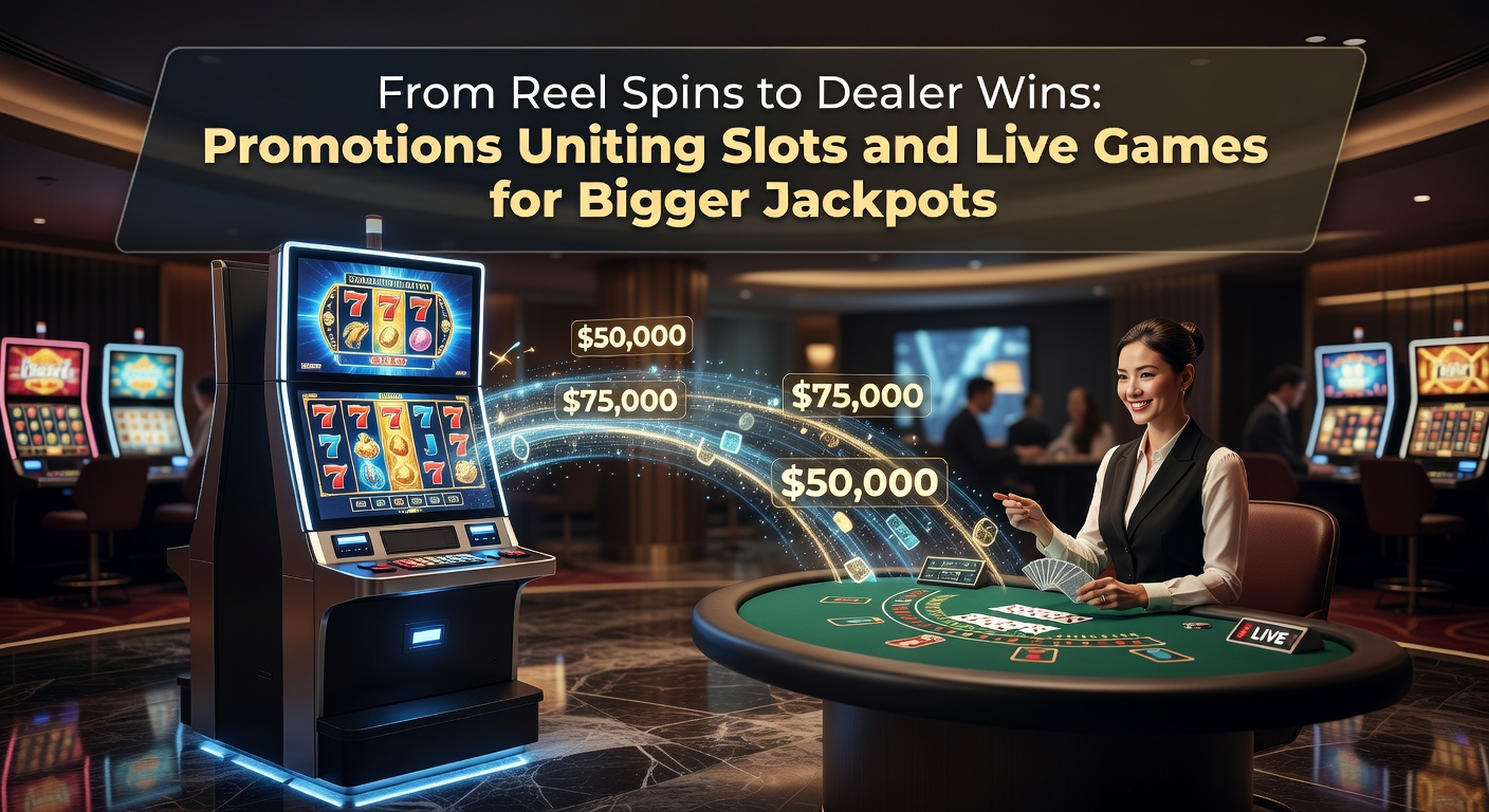 Vibrant casino floor showing slot machines next to live dealer tables, with jackpot counters lighting up in the background