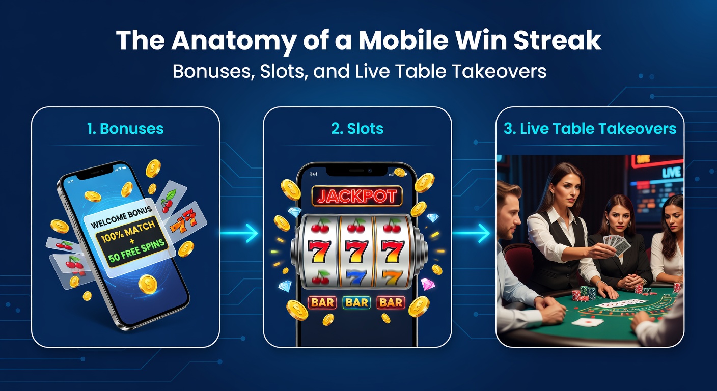 Smartphone screen displaying a vibrant slot machine jackpot during a mobile casino session, with bonus icons flashing and live dealer table previews in the background
