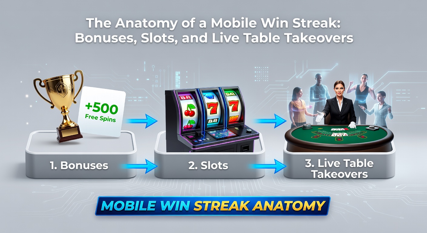 Close-up of a mobile slot game interface mid-win streak, featuring cascading reels, multiplier badges, and a progress bar toward live blackjack access